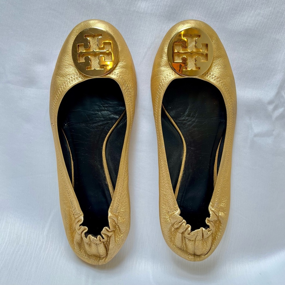 Tory Burch Reva Gold Ballet Flat, Size 8.5